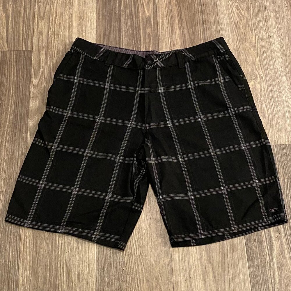 O'Neill Casual Black Plaid First In Last Out Shorts Men's Size 36